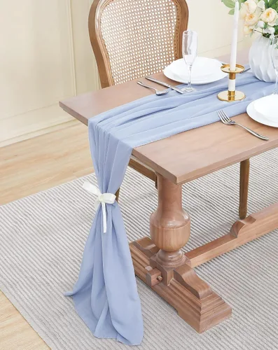 Vista 5 de WARM HOME DESIGNS Tela de gasa beige de 35 x 120 pulgadas. Utiliza material de gasa de lujo como camino de mesa, decoración de arco de boda, bufanda
