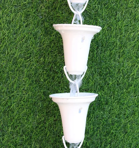 Vista 3 de KAM Home - Cadena de lluvia acampanada con adaptador de canaleta de perno de latón para instalación de cadena de lluvia (blanco, 13)