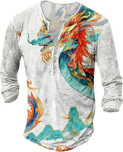 Vista 19 de MARSVOVO Camisetas gráficas para hombre, camisetas Henley con estampado de moda, holgadas, casuales, ligeras, para entrenamiento, suaves, vintage