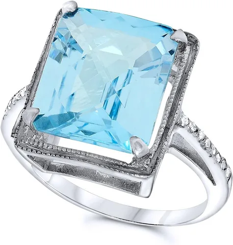 Vista 2 de Plata de ley 925 topacio azul genuino, piedra natal de diciembre