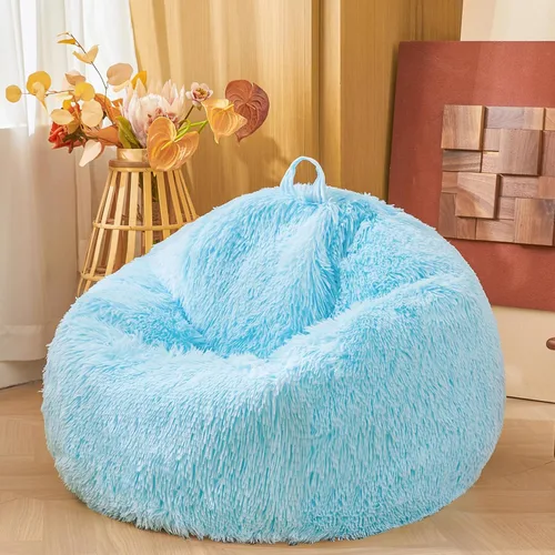 Vista 19 de Fundas para puf de pelo sintético mullido color beige, funda para silla puff de felpa suave color beige para niños y niñas, almacenamiento de puf