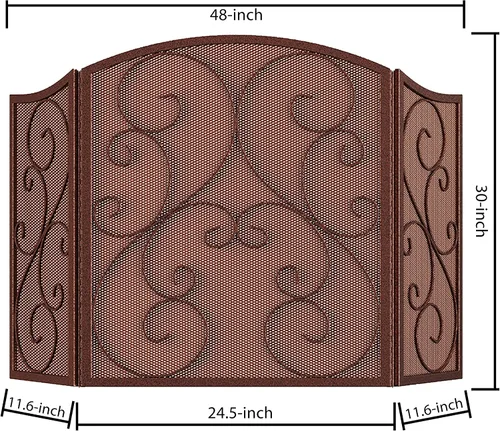 Vista 5 de Fire Beauty Pantalla de chimenea 3 paneles de hierro forjado de metal 48 pulgadas de largo x 30 pulgadas de alto, cubierta de protección de chispas