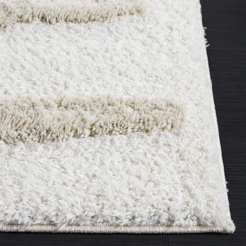 Vista 3 de SAFAVIEH Hi-Lo Shag Collection - Alfombra para pasillo, 2 pies 2 pulgadas x 8 pies, color beige, diseño moderno a rayas, no desprende pelusa
