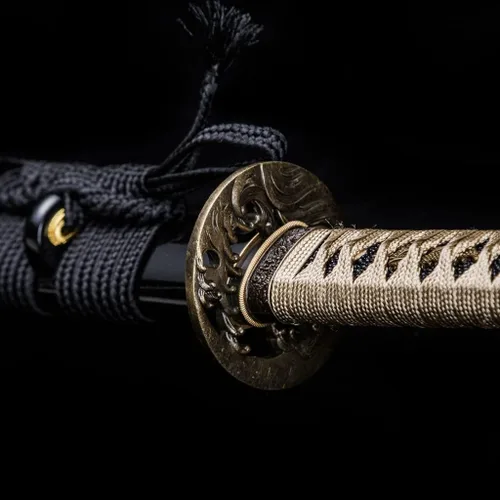 Vista 14 de Samurai Katana,1060 acero de alto carbono,Acero T10,Acero de Damasco,Aleación Tsuba,Mango de madera maciza
