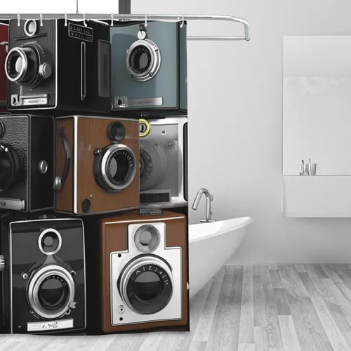 Vista 6 de Retro Cool Camera Collection - Cortina de ducha resistente y gruesa con 12 ganchos, moderna, de granja, impermeable, ligera, para decoración
