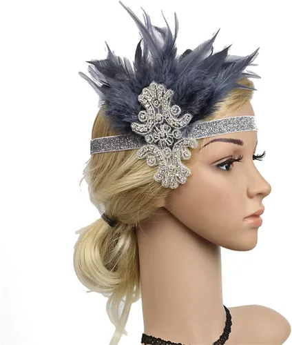 Vista 2 de Roaring 20s Great Gatsby - Diadema estilo flapper para mujer, estilo Art Deco de los años 20, con plumas