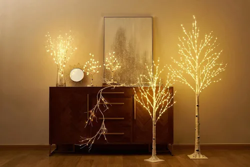 Vista 8 de LITBLOOM Árbol de abedul iluminado con ramas enchufables con 8 funciones, de 4 pies, 200 luces LED blancas cálidas y multicolor para decoración