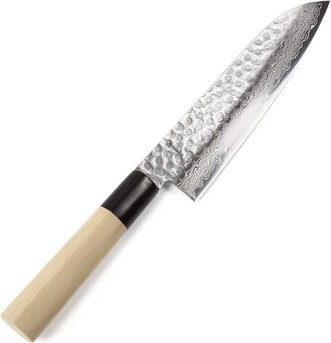 Vista 14 de Cuchillo japonés martillado Damasco VG-10 46 capas de mango de madera de magnolia octogonal, 6 pulgadas (5.906 in)