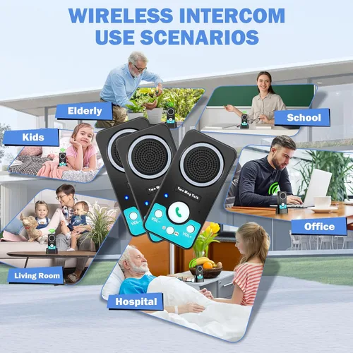 Vista 7 de Intercomunicadores inalámbricos para el hogar, intercomunicador inalámbrico manos libres, largo alcance, 8 niveles de volumen, 4 timbres dúplex