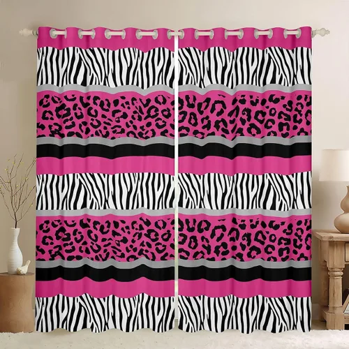 Vista 14 de Feelyou Cortinas de ventana de leopardo para decoración de dormitorio, cortina de guepardo africano, diseño de leopardo arcoíris, cortinas de Multi