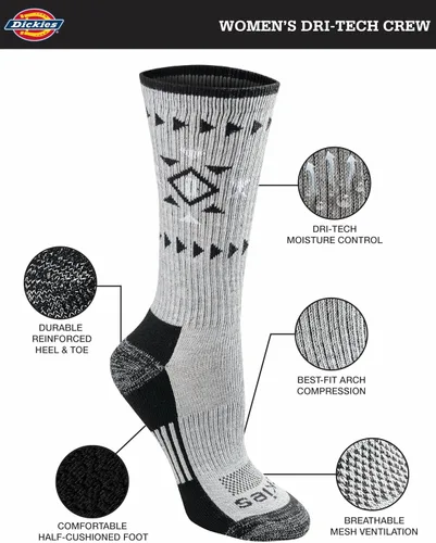 Vista 3 de Dickies Women's Dri-Tech Fashion Moisture Control Crew Socks (6, 12 Pairs)