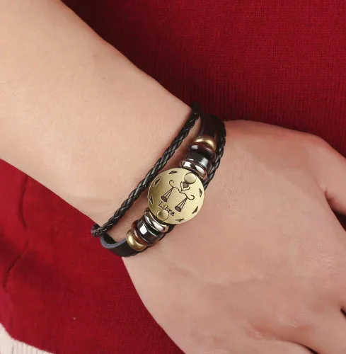 Vista 30 de Hamoery Pulsera de cuero de aleación punk para Constellation trenzada pulsera pulsera brazalete