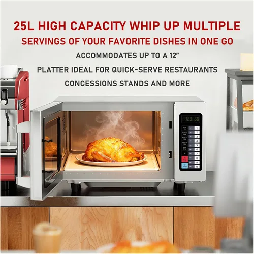 Vista 4 de CROSSON Horno microondas comercial para encimera de 25L con 10 menús de memoria programables, 5 niveles de potencia, 3 etapas de cocción y control