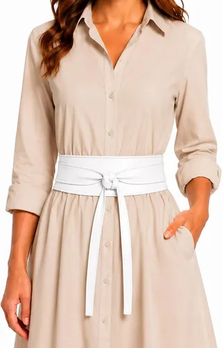 Vista 22 de Cinturón Obi de cuero para mujer, cintura ancha de 3 pulgadas, hecho a mano Beige