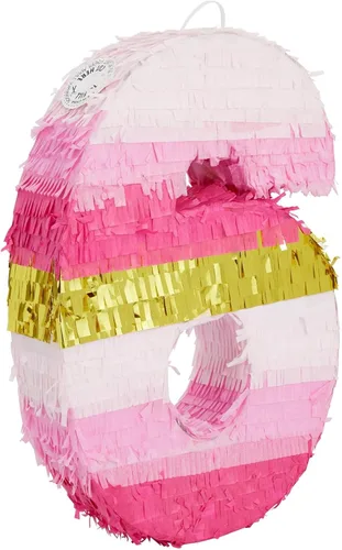 Vista 13 de BLUE PANDA Pinata Número Cero - Oro y Rosa para Niña de 10 Años - Rellenable con Dulces y Confeti para Fiesta de 10 Cumpleaños - Construcción