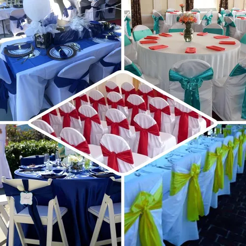 Vista 5 de Efavormart 5 piezas de fajas para sillas de poliéster color beige con lazos para decoración de sillas en bodas, eventos, suministros para decoración
