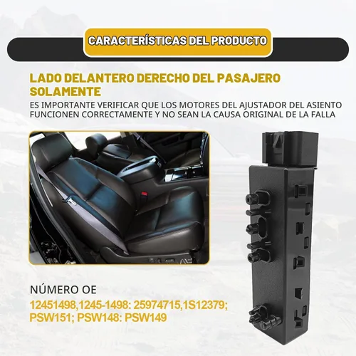 Vista 6 de Interruptor de ajuste de control de asiento eléctrico de 8 vías para pasajero delantero derecho compatible con GMC Sierra Yukon Chevrolet Avalanche