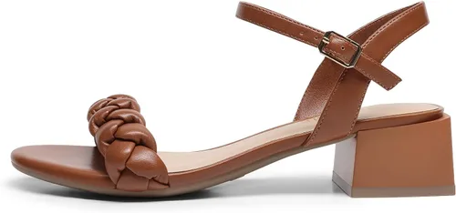 Vista 27 de DREAM PAIRS Zapatos de tacón bajo para mujer con correa de tobillo y puntera abierta trenzada, tacón grueso, sandalias de tacón grueso para fiestas
