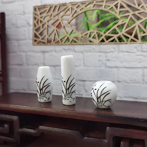 Vista 4 de Abaodam Juego de 3 jarrones de flores pequeños en miniatura, accesorios para casa de muñecas, 1 12 escala, mini jarrón decorativo para manualidades