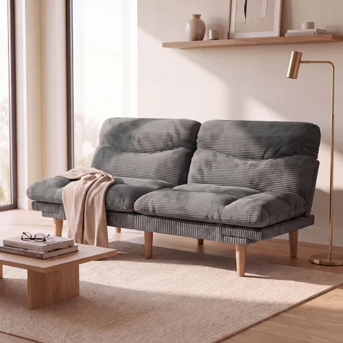 Vista 11 de Flamaker Sofá cama futón ajustable de 66 pulgadas con reposabrazos y respaldo ajustables, moderno sofá futón convertible para espacios pequeños Negro