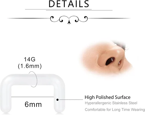 Vista 2 de D.Bella Retenedor de tabique transparente 14G 16G Flexible Septum Piercing Retenedor Plástico Acrílico Forma U Anillos Piercing Retenedor