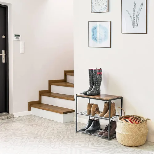 Vista 6 de IRIS USA Zapatero de 3 niveles, hasta 6 pares, banco de zapatos para entrada de puerta delantera, entrada, banco de vestíbulo, organizador
