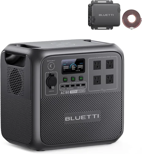 Vista 8 de BLUETTI Estación de energía portátil AC180, generador solar de 1152 Wh con 4 salidas de CA de 1800 W (pico de 2700 W), 0-80% en 45 minutos, batería