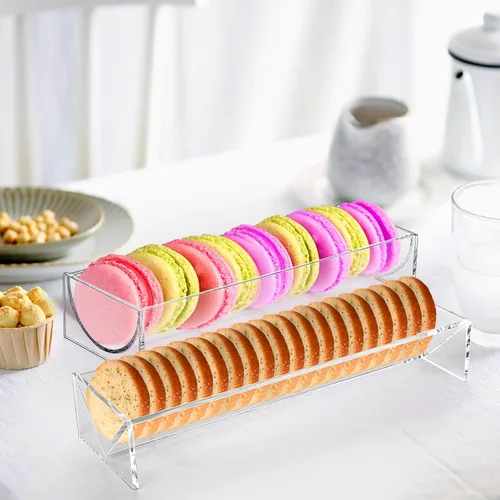 Vista 4 de SOUJOY Paquete de 4 bandejas de galletas para servir, soporte acrílico para galletas, soporte rectangular transparente para exhibición de alimentos