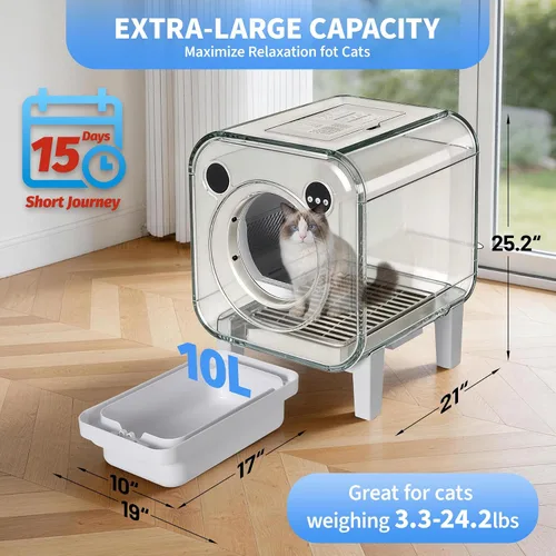 Vista 2 de Garvee Caja de arena autolimpiante para gatos, caja de arena automática ABS de gran capacidad para gatos con control de aplicación