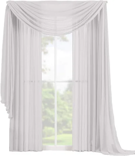 Vista 24 de Decotex Juego de 3 cortinas de gasa transparente para ventana, incluye 2 paneles y 1 bufanda a juego (120 pulgadas de largo, chocolate)