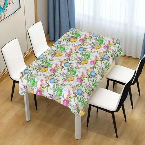 Vista 5 de senya Manteles de Pascua – Rectangular, Poliéster, Patrón de Pascua – 54 x 60 pulgadas – Resistente a las manchas y al calor – Perfecto