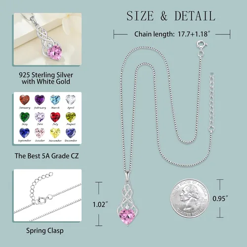 Vista 6 de FJ Collar de nudo celta para mujer, plata de ley, dije de nudo celta de buena suerte, Trinidad celta con piedras preciosas