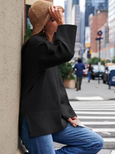 Vista 5 de Caracilia Suéter holgado de manga larga con cuello redondo para mujer, para otoño e invierno 2023