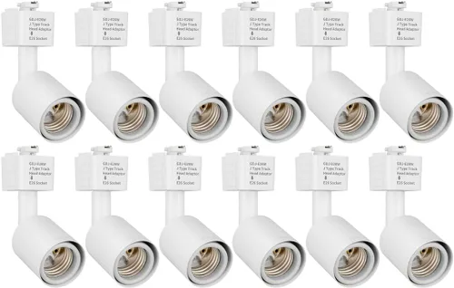 Vista 10 de mirrea Cabezal de iluminación de riel tipo J a E26 Adaptador de base de tornillo mediano Dirección de luz ajustable paquete de 3 (blanco)