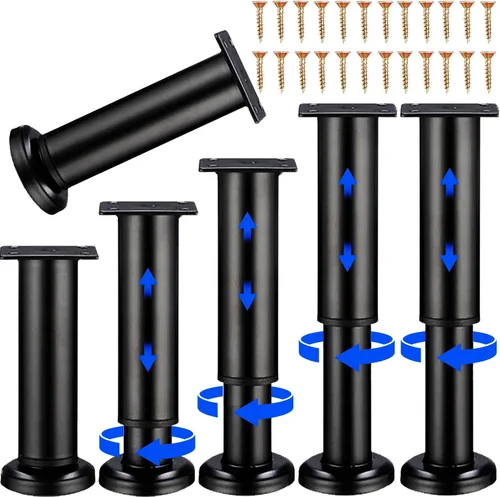 Vista 19 de 4 Piezas Patas de Soporte Ajustables en Altura para Muebles [con Tornillos] 3.15-4.72 pulgadas, Patas de Repuesto de Metal Heavy Duty para Negro