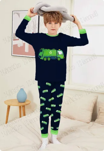 Vista 29 de Little Hand Pijamas para niños pequeños, Monster Truck 100% algodón, dinosaurio para niños, 2 piezas, ropa de dormir, conjuntos de ropa de dormir