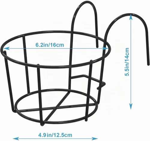 Vista 5 de Leoenir Paquete de 4 macetas redondas para colgar – soporte de metal para balcón y valla (negro)
