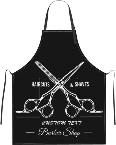 Vista 7 de Delantal de barbería personalizado para hombres y mujeres, delantal de peluquería con texto personalizado con bolsillos, delantal personalizado