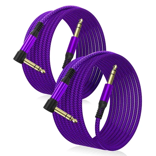Vista 12 de Elebase Paquete de 2 cables TRS para instrumentos de 1/4 de pulgada de 3.3 pies, acodado a recto, conector macho jack estéreo de 6.35mm, línea