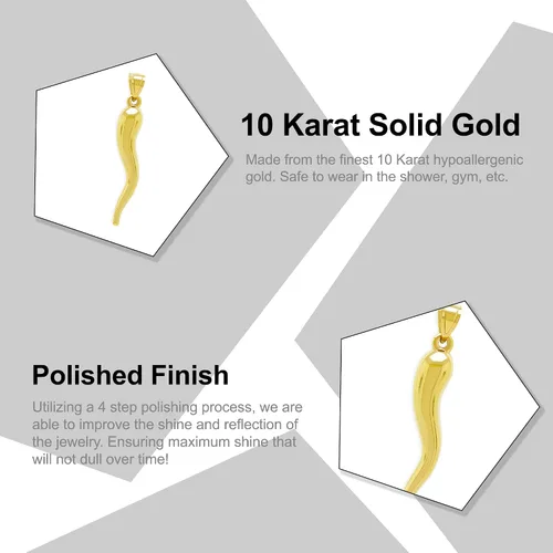 Vista 2 de CA CHARMAMERICA Charm America - Gold Large Italian Horn Charm - 10 Karat Gold
