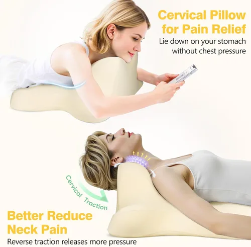 Vista 5 de Almohada de lectura para acostarse, inclinarse y estar propensa, almohada de espuma viscoelástica de contorno, almohada cervical ergonómica