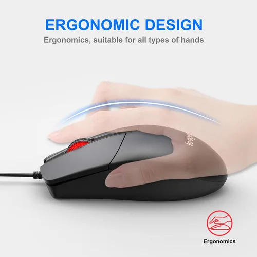 Vista 4 de Ratón óptico ergonómico con cable - M102 Ratones de computadora USB con cable de 3 botones para portátiles, Chromebook, MacBook, PC (negro)