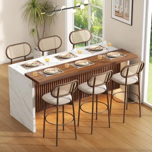 Vista 12 de Mesa de comedor grande de imitación de mármol de 63" para 4-6 personas (patente pendiente), mesa de isla con luces LED, mesa de comedor de cocina
