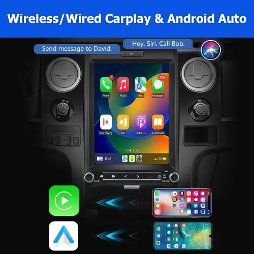 Vista 3 de Radio de coche Android 13 para Ford F150 2013 2014, estilo T de 12.1 pulgadas con CarPlay inalámbrico Android Auto GPS DSP WiFi Bluetooth SWC salida