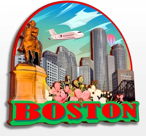 Vista 15 de Boston Massachusetts USA America - Imán de madera para nevera, colección de madera 3D, hecho a mano, recuerdos de la ciudad, imán para nevera