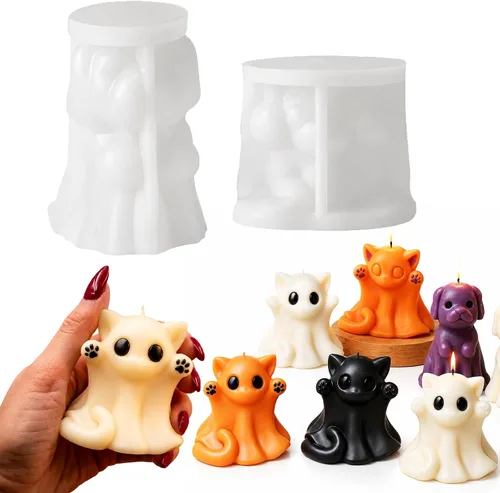 Vista 9 de Moldes 3D de fantasmas de Halloween para hacer velas, fundición de resina y decoración de bricolaje Halloween 3D ghost mold, reusable & flexible