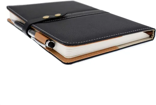 Vista 3 de Juego de cuadernos de tapa dura, cuaderno de papel grueso clásico a rayas con lazo para bolígrafo y bolígrafo, A5 192 páginas, cubierta dura de piel