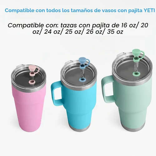 Vista 4 de ERKOON Juego de tapones de silicona para derrames compatible con vasos de paja YETI, accesorios para vasos, funda de popote de silicona, protectores