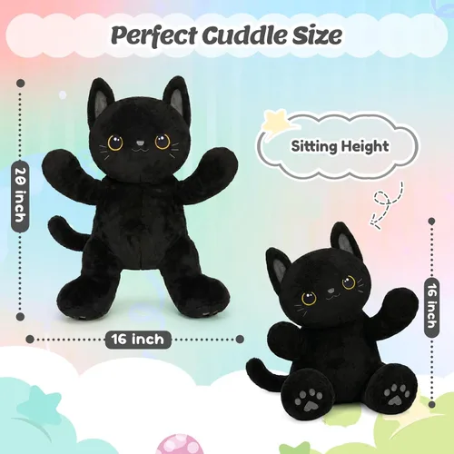 Vista 5 de BRICHOEE Animales de peluche con peso de 5 libras, peluche de gato negro calmante con peso, lindo juguete de peluche sensorial, almohada de peluche