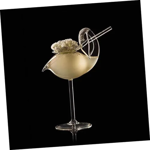 Vista 4 de Hemoton Copas de cóctel en forma de cisne de 6.0 fl oz con pajita de vidrio, copas de vino creativas, copas para beber jugo Martini, whisky